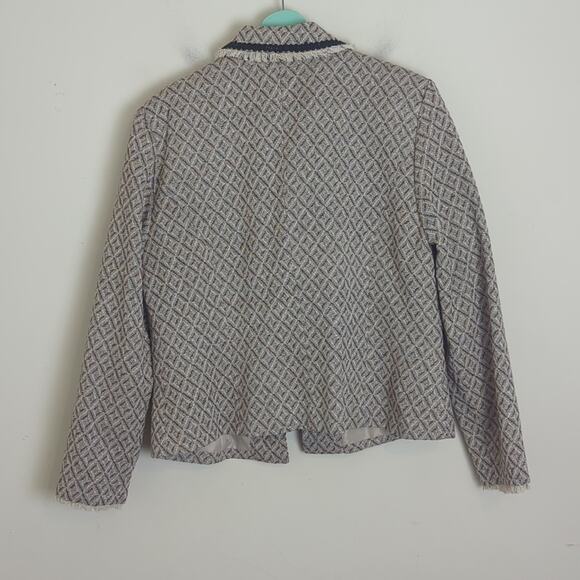 Silk Zip Front Blazer With Fringe Diamond Print Women's Size 14* - Picture 8 of 10